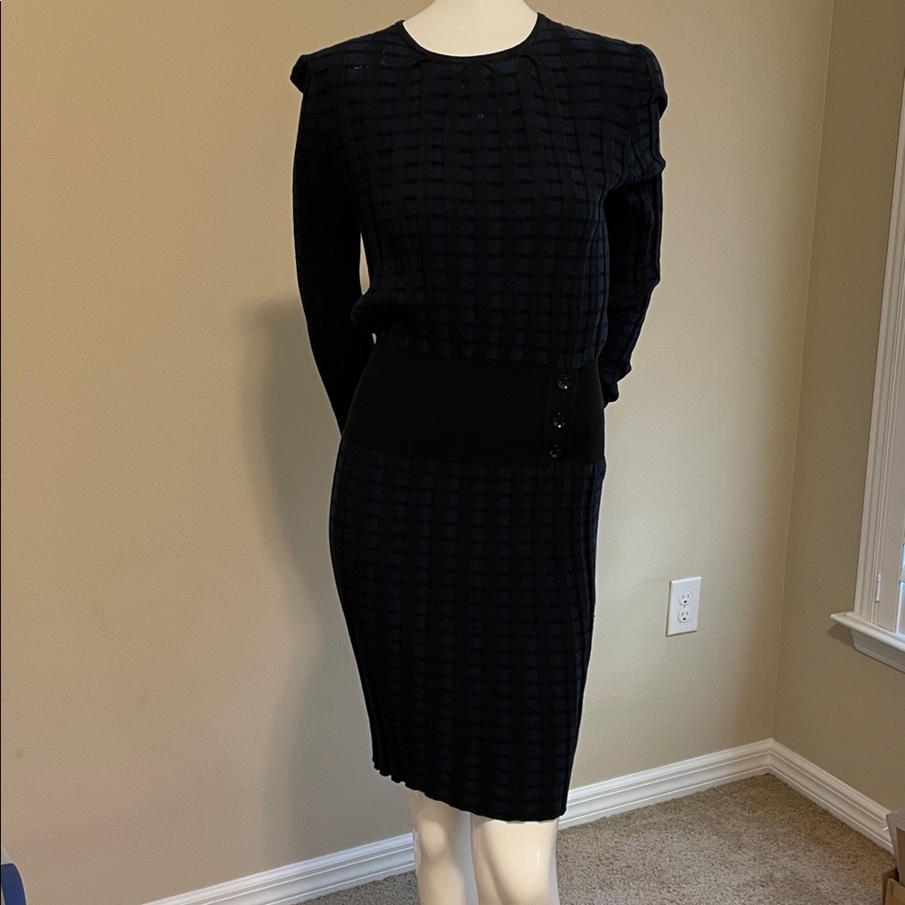 Marc by Marc Jacobs Plaid Waffle Knit Sweater Dress M NWOT Black Navy Blue